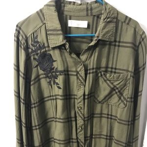 Olive and Black Plaid Lightweight button up
